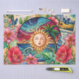 Papel De Seda Vitral Tropical Cênico Decoupage Pôr do Sol