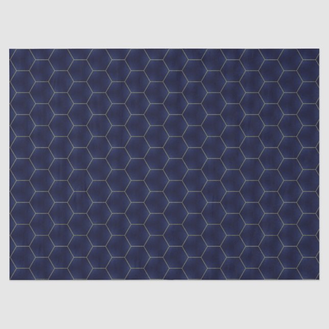 Papel De Seda Vívido Indigo Azul e Geométrico Dourado (Frente )