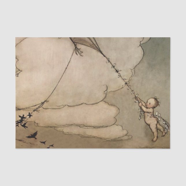 Papel De Seda “Voando numa Pipa” por Arthur Rackham (Frente )