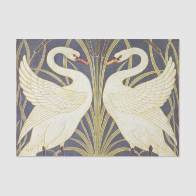 Papel De Seda Walter Crane Swan, Rush E Iris Art Nouveau (Frente )