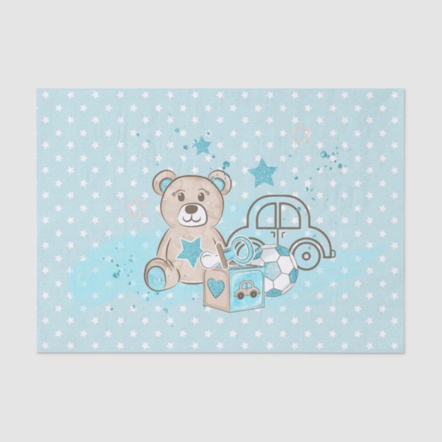 PAPEL DE SEDA WATERCOLOR BABY BLUE TEDDY BARRAMENTO CARROS (Frente )