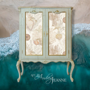 Papel De Seda Watercolor Beach Coral Starfish Shell Aqua