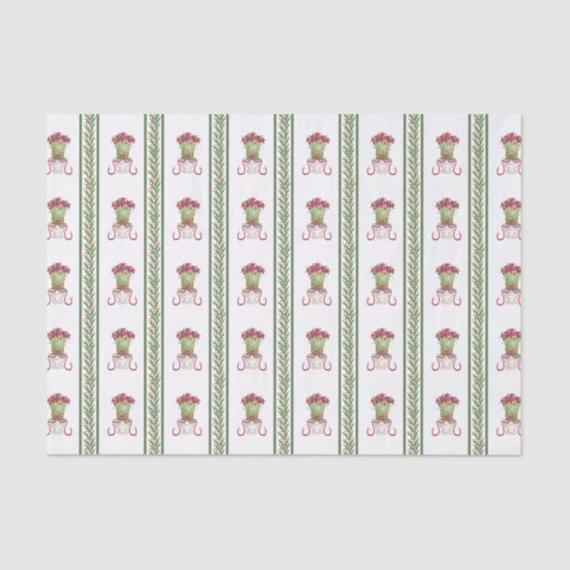 Papel De Seda Watercolor Burgundy Amaryllis e Holly Christmas (Frente )