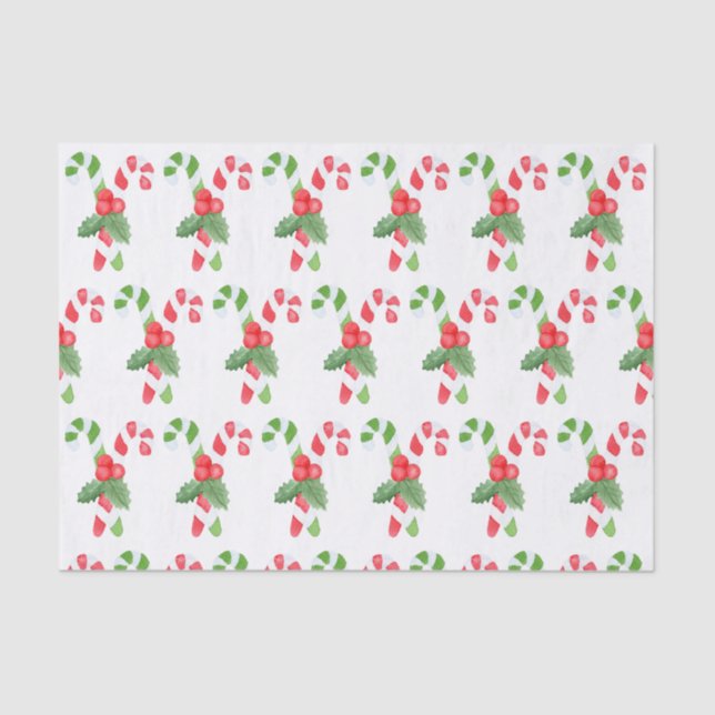 Papel De Seda Watercolor Candy Cane Natal (Frente )