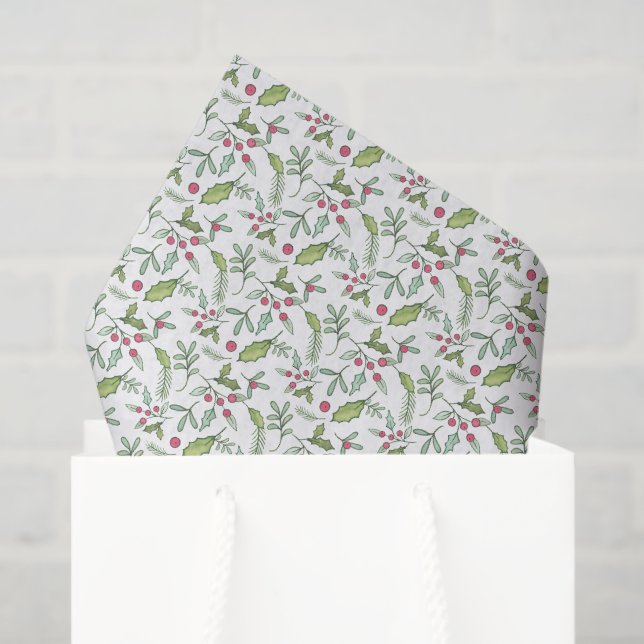 Papel De Seda Watercolor Chinoiserie Christmas Mistletoe (Sacola de presentes)