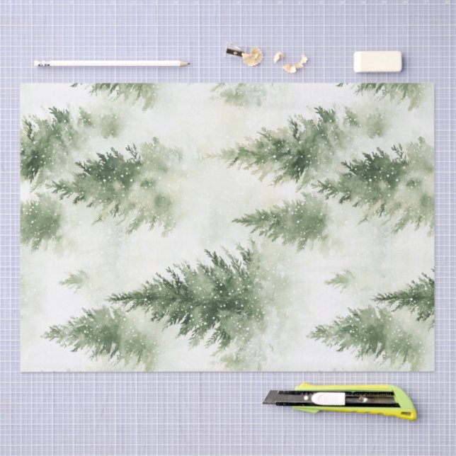 Papel De Seda Watercolor Christmas Tree Holiday Pattern (Arte )