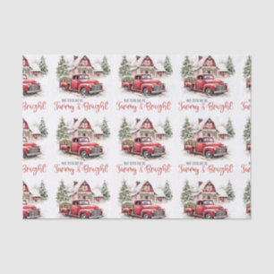 Papel De Seda Watercolor Christmas Vintage Truck and Barn
