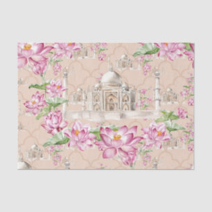 Papel De Seda Watercolor Indian Lotus Flower Taj Mahal