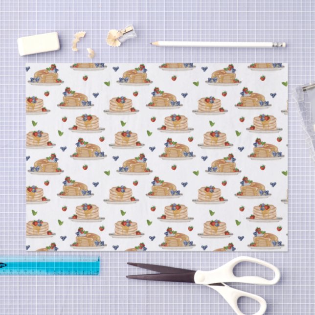 Papel De Seda Watercolor Pancakes Berries Breakfast Brunch  (Arte )