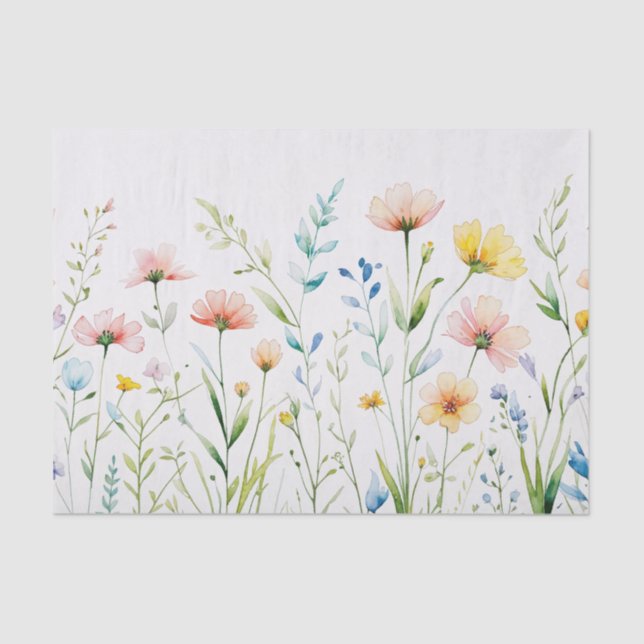 Papel De Seda Watercolor Pastel Color Wildflowers Nature  (Frente )