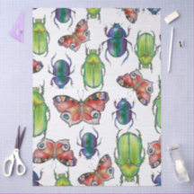  Watercolor pattern of beetles and butterflies