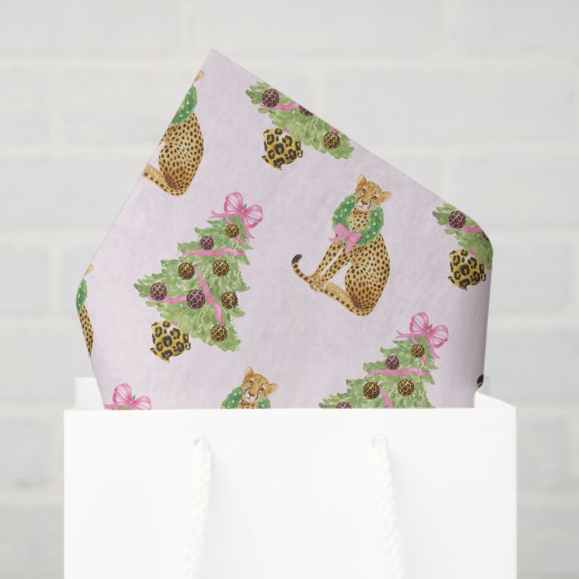 Papel De Seda Watercolor Preppy Leopard Christmas Tree (Sacola de presentes)