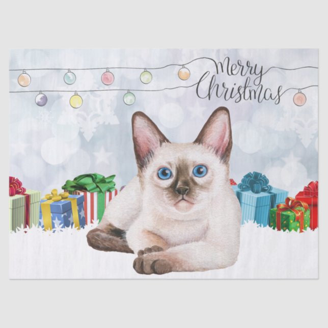Papel De Seda Watercolor Siamese Kitten Natal (Frente )