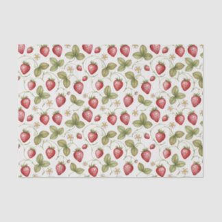 Papel De Seda Watercolor Strawberries, Leaves and Flowers