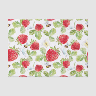 Papel De Seda Watercolor Strawberry Fruit, Bees and Butterflies