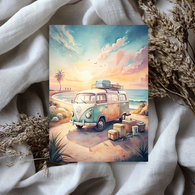 Papel De Seda Watercolor Summer viagem (Watercolor summer travel tropical retro bus tissue paper)