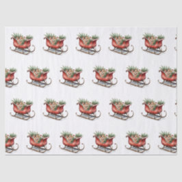 Papel De Seda Watercolor Vintage Christmas Sleigh