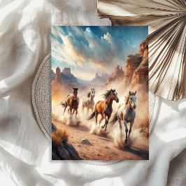 Papel De Seda Watercolor vintage galloping, cavalos selvagens pr