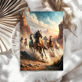 Papel De Seda Watercolor vintage galloping, cavalos selvagens pr