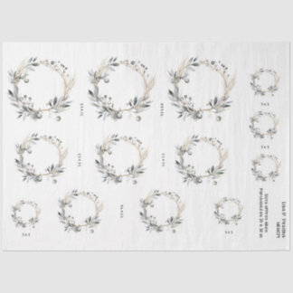 Papel De Seda Watercolor Wreath Greenerage Foliage e Berries