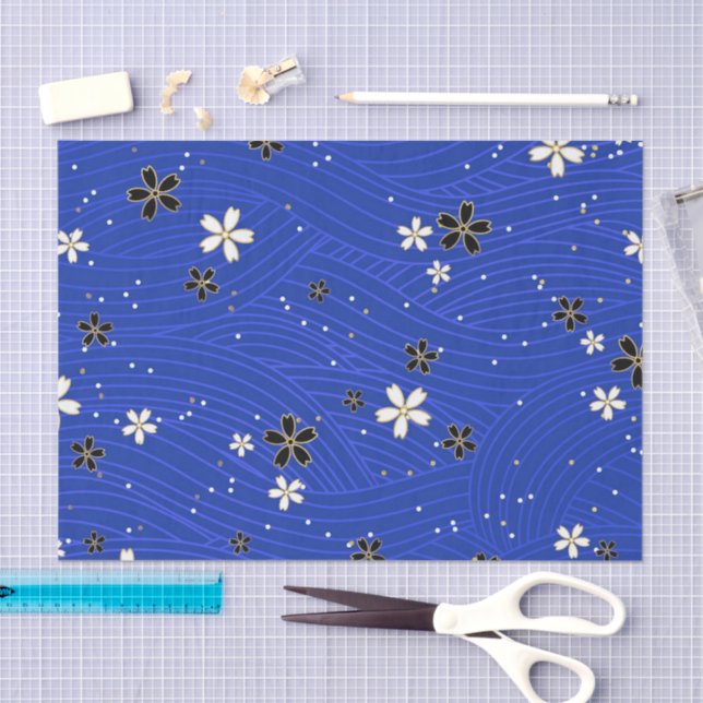 Papel De Seda  Wavy lines, adorned with black and white flowers (Arte )