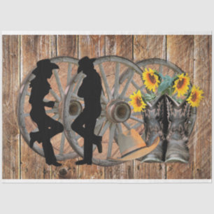 Papel De Seda Western Cowboy Boots Hat Sunflower Wagon Wheel