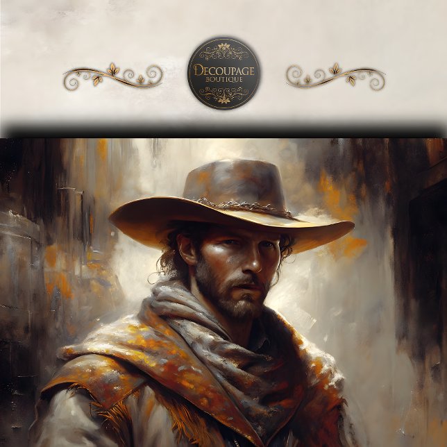 Papel De Seda Western Cowboy Portrait Art Decoupage (Western Cowboy Portrait Art Decoupage Tissue Paper)