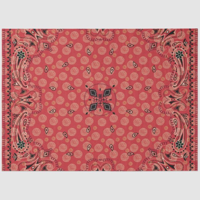 Papel De Seda Western Paisley Red Bandana - Impressão Decoupage  (Frente )