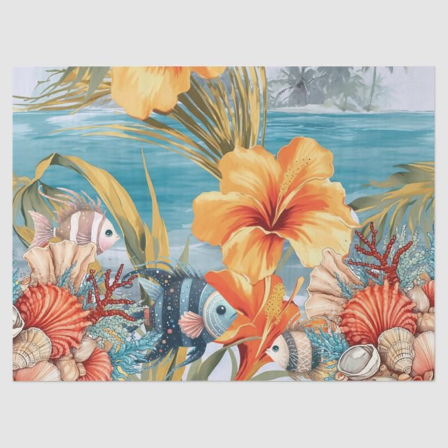 Papel De Seda Whimsage Ocean Floral & Fish (Frente )