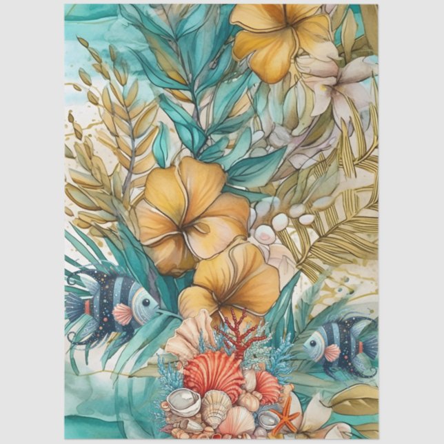 Papel De Seda Whimsage Ocean Floral & Fish (Frente )