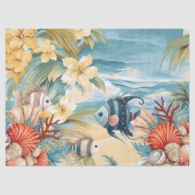 Papel De Seda Whimsage Ocean Floral & Fish (Frente )