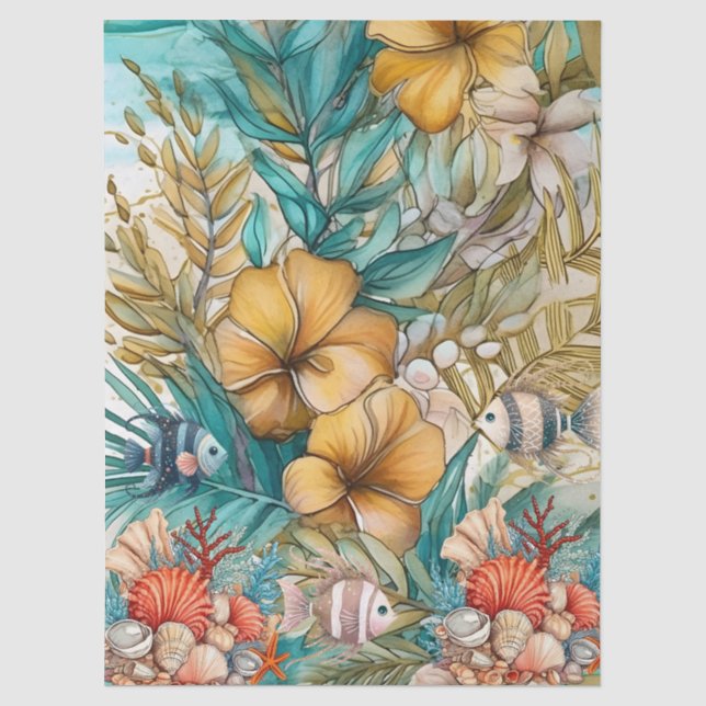 Papel De Seda Whimsage Ocean Floral & Fish (Frente )