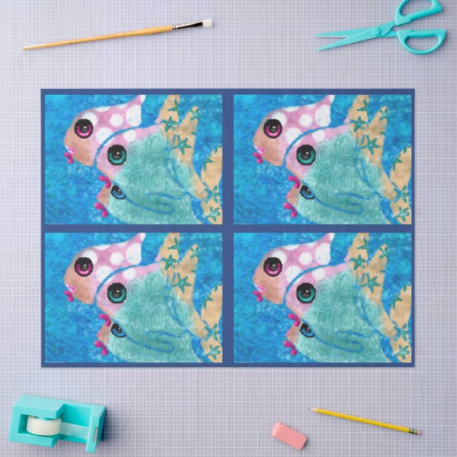Papel De Seda Whimsical Abstract Fish Nautical Coastal Decoupage (Arte )