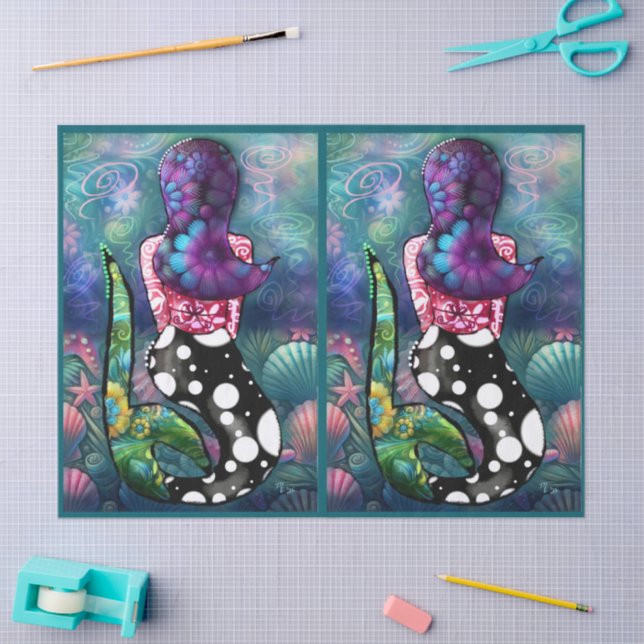 Papel De Seda Whimsical Abstract Mermaid Nautical Teal Decoupage (Arte )