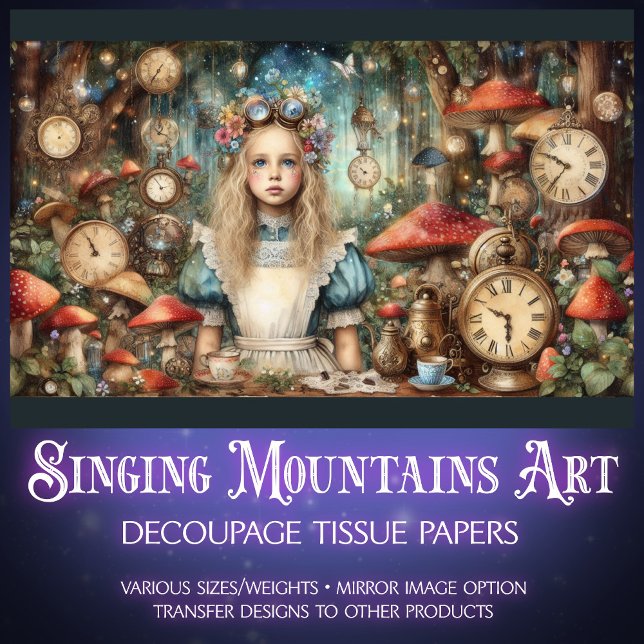 Papel De Seda Whimsical Alice Steampunk Mushrooms (Criador carregado)