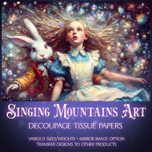 Papel De Seda Whimsical Alice White Rabbit Wonderland Decoupage (Criador carregado)