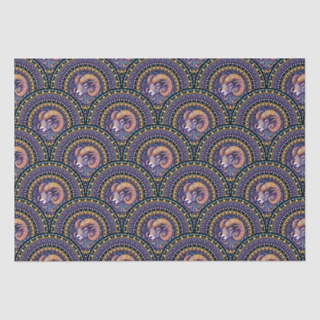 Papel De Seda Whimsical Aries Zodiac Mandala Art Deco Scallop (Frente )