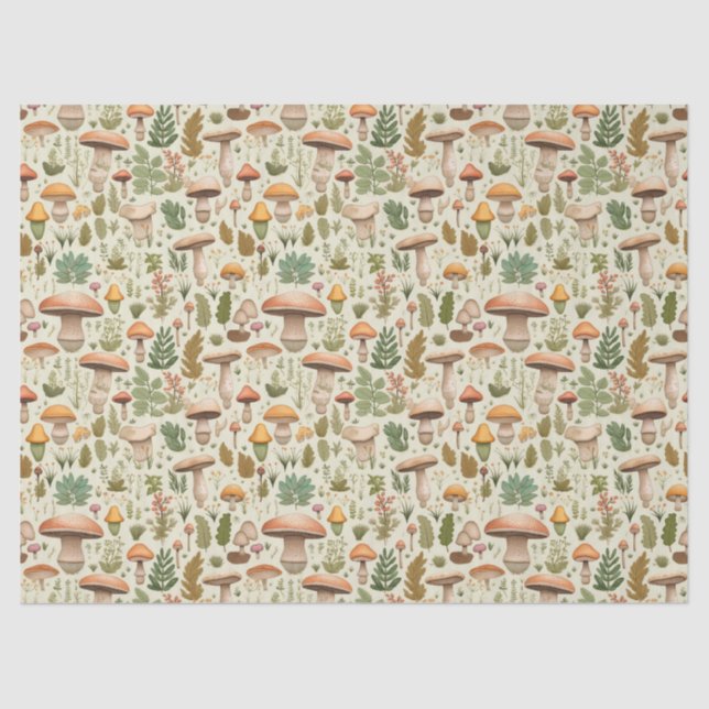 Papel De Seda Whimsical Autumn Mushroom Forest Seamless Pattern (Frente )