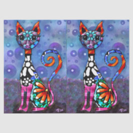 Papel De Seda Whimsical Big-Eyed Funky Kitty Cat Decoupage