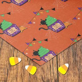 Papel De Seda Whimsical Black Cat Patterno Halloween Tecido