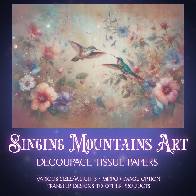 Papel De Seda Whimsical Boho Hummingbirds & Flowers Decoupage (Criador carregado)