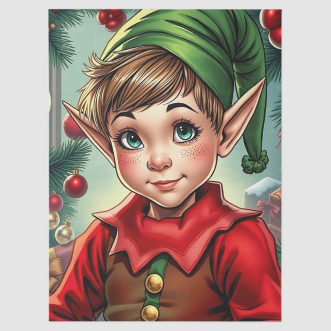 Papel De Seda Whimsical Cartoon Elf | Christmas (Frente )