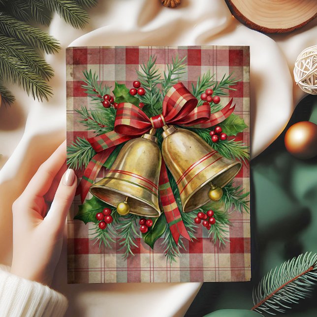 Papel De Seda Whimsical Christmas bells decoupage paper red  (Whimsical Christmas bells decoupage paper red green

)