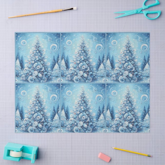 Papel De Seda Whimsical Christmas Tree Blue Decoupage (Arte )