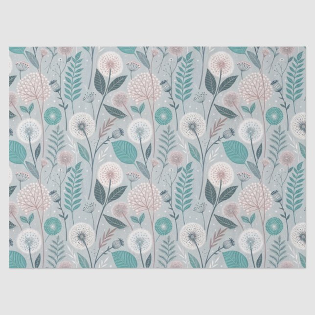 Papel De Seda Whimsical Dandelion & Floral Folk Art Seamless (2) (Frente )
