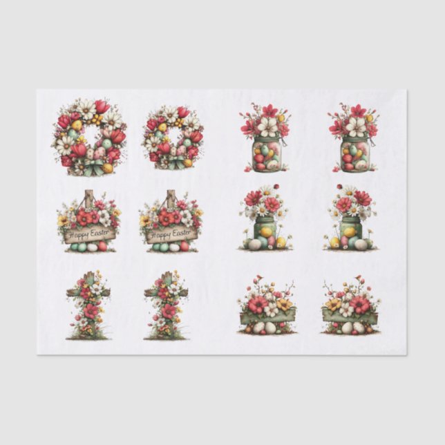 Papel De Seda Whimsical Floral Easter for  Shells  Decoupage (Frente )