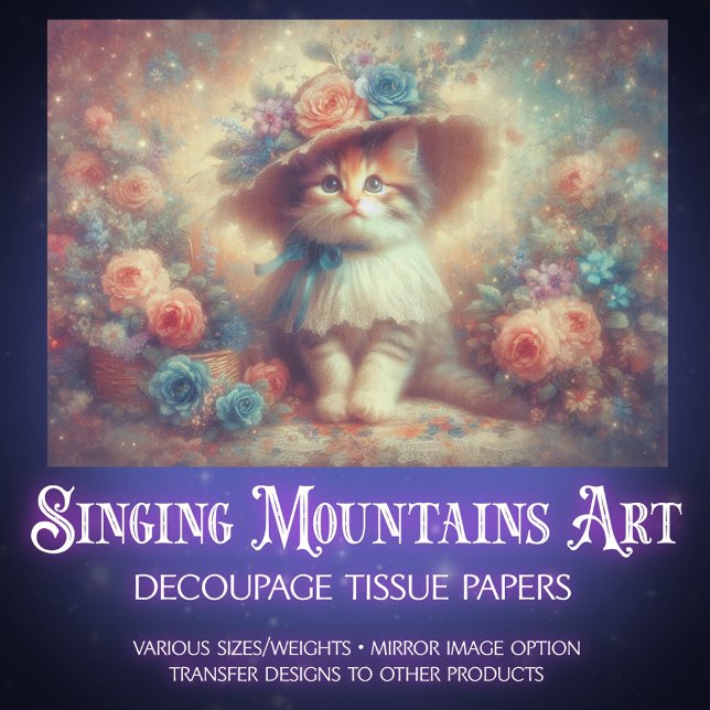 Papel De Seda Whimsical Floral Shabby Chic Kitten DIY Decoupage (Criador carregado)