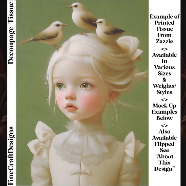 Papel De Seda Whimsical Girl, Birds In Her Hair EV9LZ Decoupage (Criador carregado)