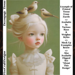 Papel De Seda Whimsical Girl, Birds In Her Hair EV9RZ Decoupage