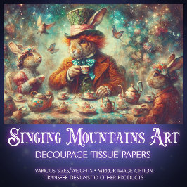 Papel De Seda Whimsical Mad Hatter March Hare Tea Decoupage